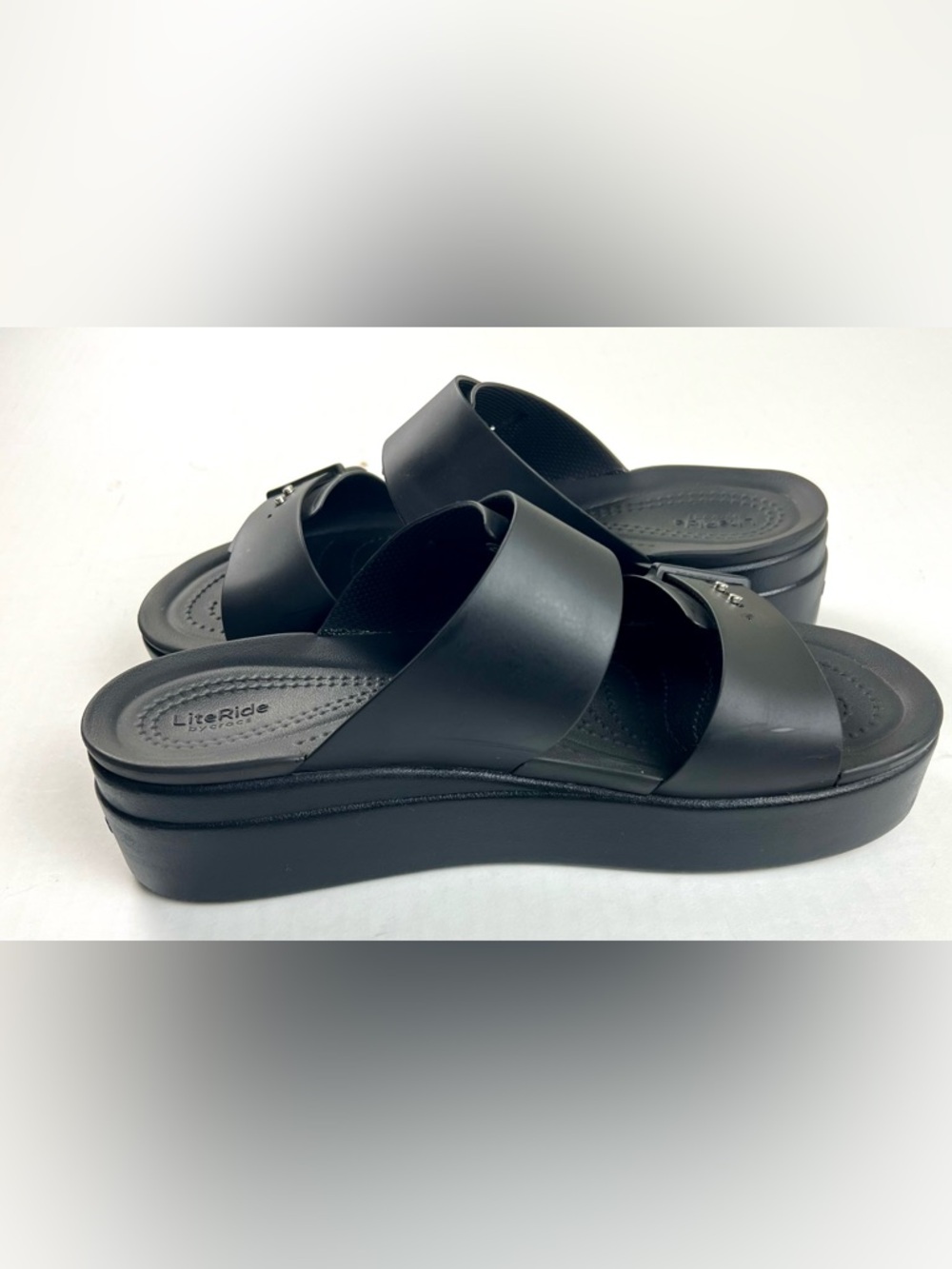 CROCS Black Double-Strap Platform Slide Sandals - Women - Picture 4 of 12